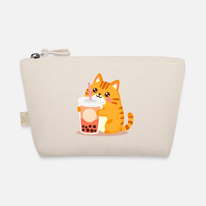 Süße Kawaii Katze mit Bubble Tea - Bio-Täschchen - Natur