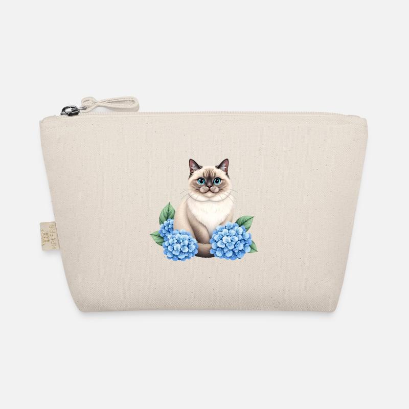 Cute Ragdoll Cat with Blue Hydrangeas Organic Pouch