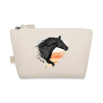 A black Abaga horse in front of a heart, and a desert - Organic Pouch - nature - Front