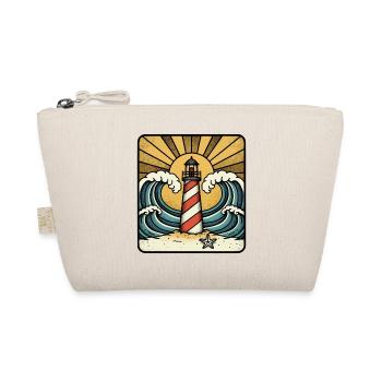 Lighthouse, Marine Waves, Ocean, Sun, Retro Tattoo - Organic Pouch - nature - Front