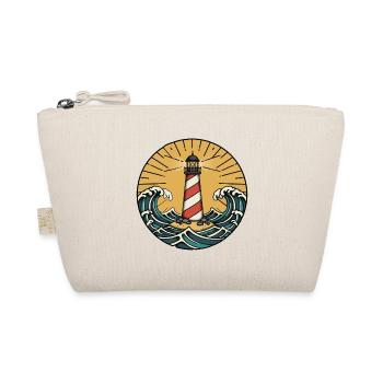 Lighthouse, Maritime Waves, Ocean, Sun, Retro Badge - Organic Pouch - nature - Front