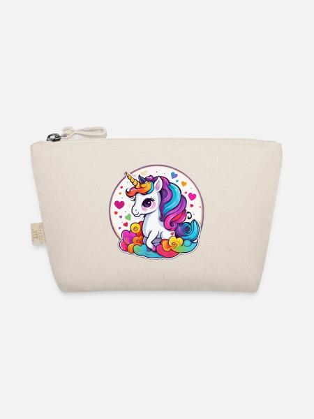 Rainbow Unicorn on Colorful Clouds - Organic Pouch - nature