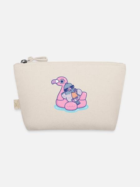 Lustige Taube mit Sonnenbrille entspannt auf Flamingo - Bio-Täschchen - Natur