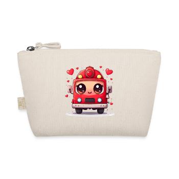 Niedliches rotes Feuerwehrauto mit Herzen – Kawaii - Bio-Täschchen - Natur - Vorne