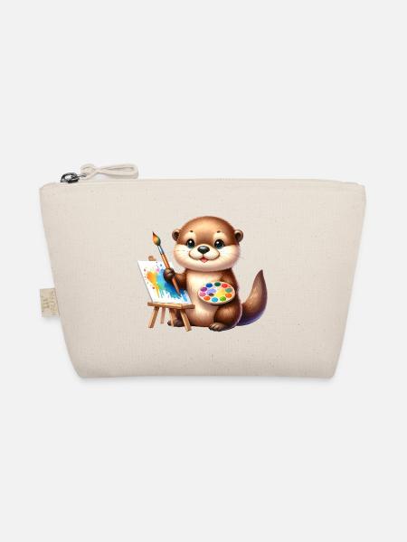 Little kawaii otter as an artist at easel - Organic Pouch - nature