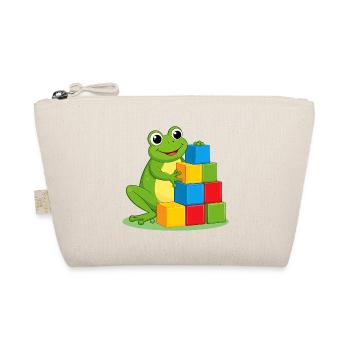 Green cartoon frog playing with colorful building blocks - Organic Pouch - nature - Front