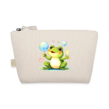 Green Kawaii Frog with Soap Bubbles – Cute - Organic Pouch - nature - Front
