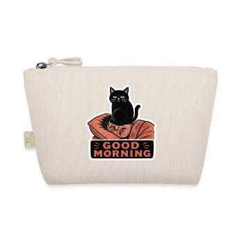 Chat noir en linogravure posé sur le visage matin - Trousse biologique - nature - Devant