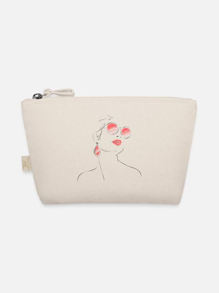 Elegant Woman Sunglasses Sketch - Organic Pouch - nature