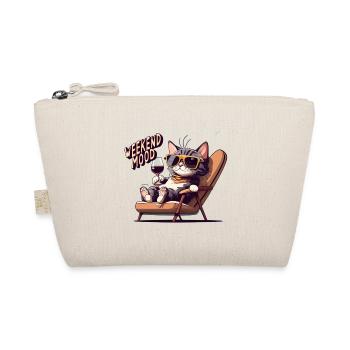 Süßes Katzen-Wochenend-Stimmungs-Katzenliebhaber-Shirt - Bio-Täschchen - Natur - Vorne
