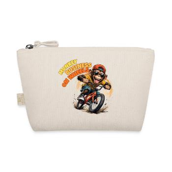 Monkey Riding BMX Bicycle Art - Organic Pouch - nature - Front