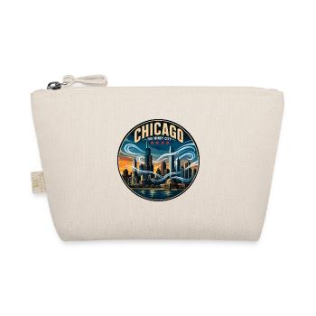 Chicago The Windy City Retro Skyline Badge - Organic Pouch - nature - Front