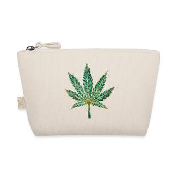 Teal Gold Ornate Leaf Print - Organic Pouch - nature - Front