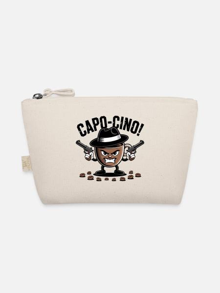 CAPO-CINO – Gangster-Kaffee-Wortspiel-Zeichentrick-Design - Bio-Täschchen - Natur