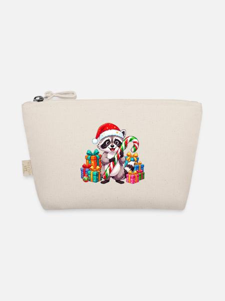 Waschbär-Weihnachtsmann mit Zuckerstange - Bio-Täschchen - Natur