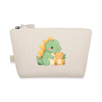 Little Green Dino with Teddy Bear – Cute Friends - Organic Pouch - nature - Front