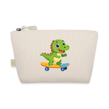 Little Green Dino on Skateboard – Skater Fun - Organic Pouch - nature - Front