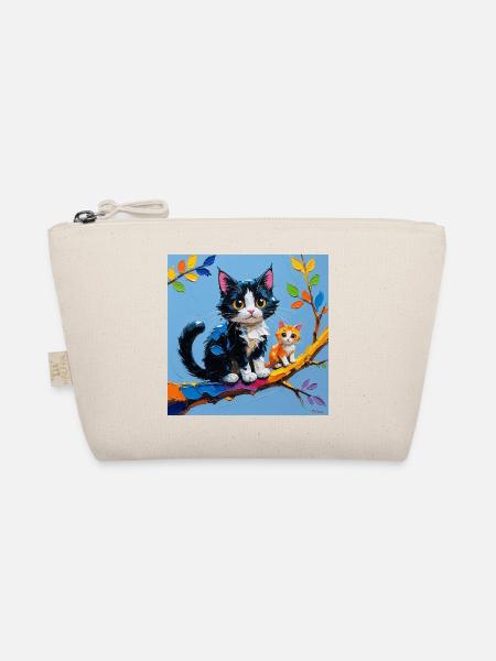 Katzen auf bunten Ästen gemalt - Bio-Täschchen - Natur