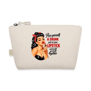 Pin-Up Girl mit Kussmund & Lippenstift Spruch - Bio-Täschchen - Natur - Vorne