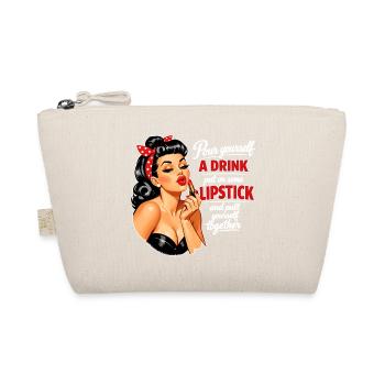 Pin-Up Girl mit Kussmund & Lippenstift Spruch - Bio-Täschchen - Natur - Vorne