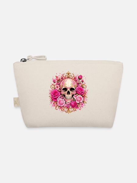 Blumen Totenkopf mit Rosen - Bio-Täschchen - Natur