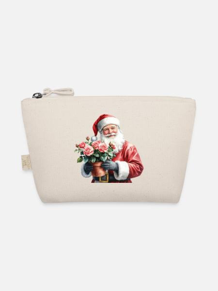 Weihnachtsmann mit Rosen im Topf - Bio-Täschchen - Natur