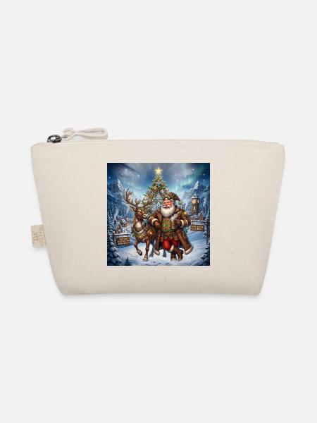 Weihnachtsmann und Rentier-Steampunk-Stil - Bio-Täschchen - Natur