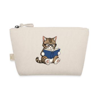Lesende Katze mit Brille – Bücherwurm - Bio-Täschchen - Natur - Vorne