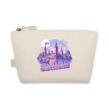Stockholm Skyline Pink – Stolz & Souvenir Spruch - Bio-Täschchen - Natur - Vorne