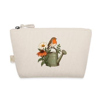 Rotkehlchen auf Gießkanne mit Gartenblumen - Bio-Täschchen - Natur - Vorne