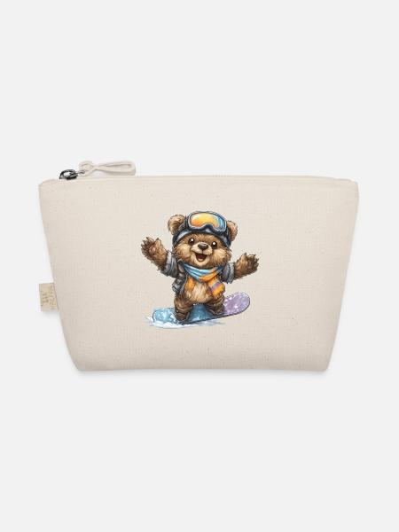 Snowboardbär im Winter - Bio-Täschchen - Natur