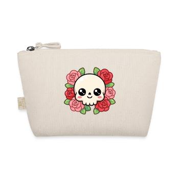 Niedlicher Kawaii-Schädel, umgeben von leuchtenden Rosen - Bio-Täschchen - Natur - Vorne
