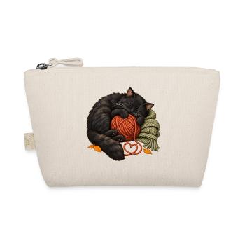 Schlafende schwarze Katze mit Garn – gemütliches Stricken - Bio-Täschchen - Natur - Vorne