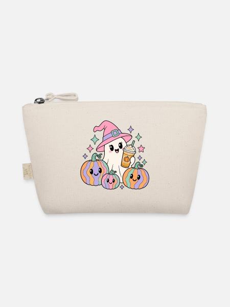 Kawaii Kürbisgeist Latte Halloween - Bio-Täschchen - Natur