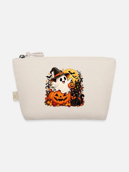 Süßer Halloween-Geist & Schwarze Katze - Bio-Täschchen - Natur