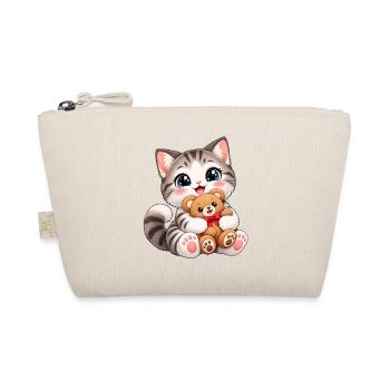Kawaii-Katze mit Teddybär - Bio-Täschchen - Natur - Vorne