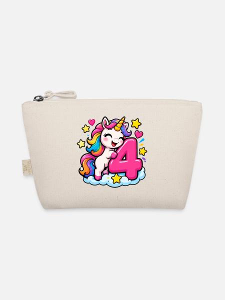 Einhorn 4. Geburtstag Regenbogen - Bio-Täschchen - Natur