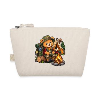 Teddy beim Camping – Süßes Outdoor Motiv - Bio-Täschchen - Natur - Vorne