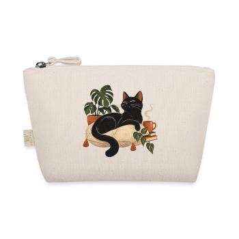 Schwarze Katze auf Kuschelkissen - Bio-Täschchen - Natur - Vorne