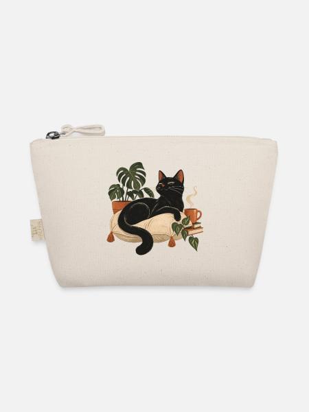 Schwarze Katze auf Kuschelkissen - Bio-Täschchen - Natur