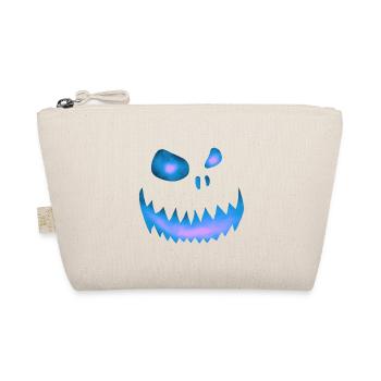 Schiefes Monstergesicht Blau-Rosa - Halloween - Bio-Täschchen - Natur - Vorne