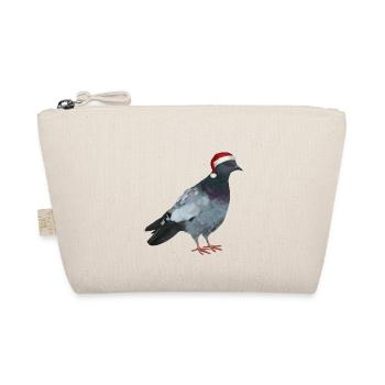 Weihnachtstaube - Taube mit Weihnachtsmütze - Bio-Täschchen - Natur - Vorne