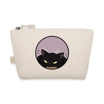 Grummelige schwarze Katze im lila Kreis - Bio-Täschchen - Natur - Vorne