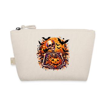 Skelett mit Pumpkin Halloween-Motiv - Bio-Täschchen - Natur - Vorne