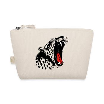 Monochrom Schwarz: Leopard mit Akzent Roter Zunge - Bio-Täschchen - Natur - Vorne