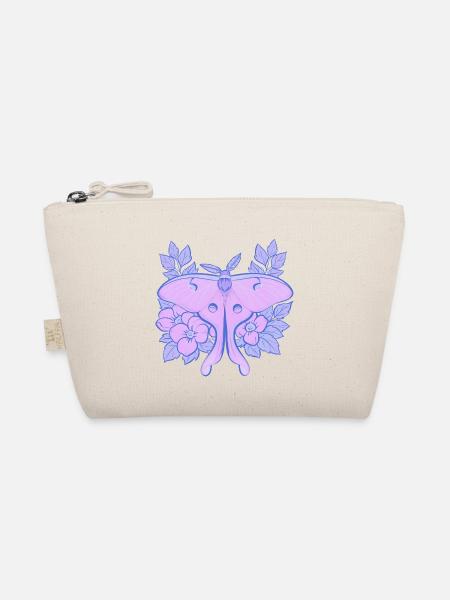 Pastell-Mond-Motte und Hibiskus-Floral - Bio-Täschchen - Natur