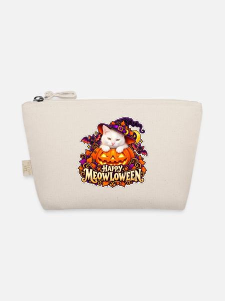 Meowloween: Die Katze im Halloween-Kürbis - Bio-Täschchen - Natur