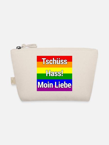 TSCHÜSS HASS MOIN LIEBE REGENBOGEN STATEMENT SHIRT - Bio-Täschchen - Natur