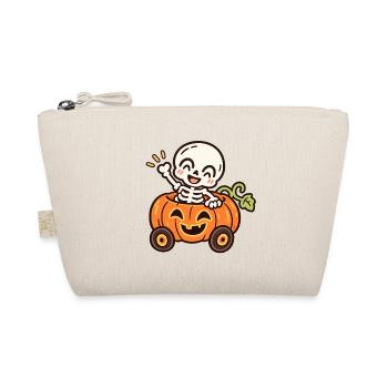 Lustiges Skelett im Kürbisauto – Halloween - Bio-Täschchen - Natur - Vorne