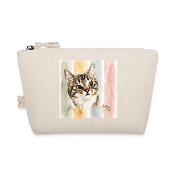 Pastellkatze Aquarellstreifen Katze Maus - Bio-Täschchen - Natur - Vorne